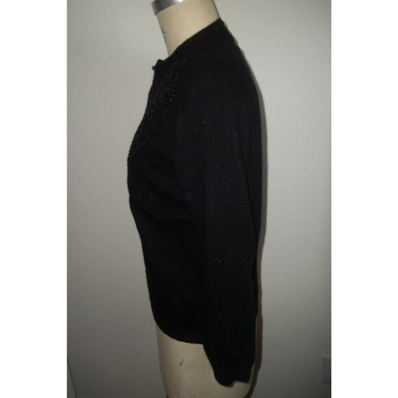 Vintage 50's Black Beaded Floral Print Cardigan Sweater 44 - Picture 9 of 9